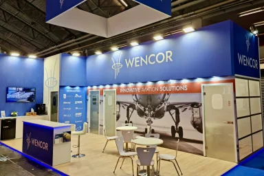 Exhibition stand with lounge area for client meetings