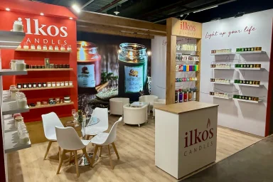 High-end trade show stand with custom woodwork