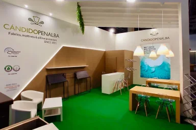 Exhibition stand with integrated bar and hospitality area