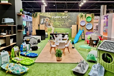 Corporate exhibition booth with product display