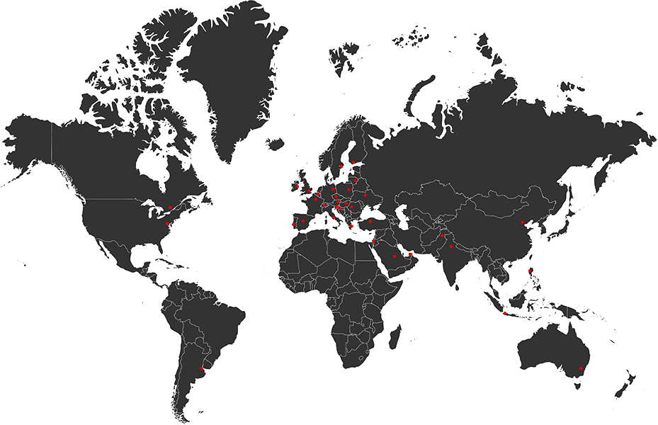 World map showing Summit's global client presence across Europe, Americas, Middle East and Asia